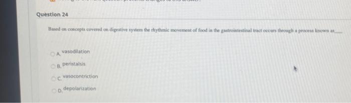 Solved Question 24 Based On Concepts Covered On Digestive 