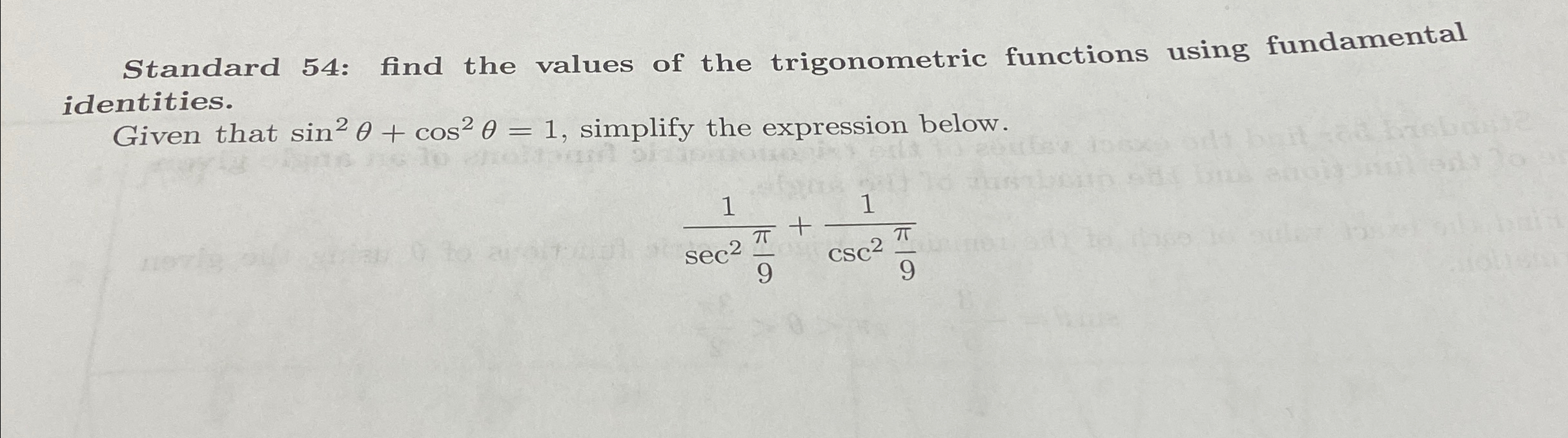 Solved Standard 54: find the values of the trigonometric | Chegg.com