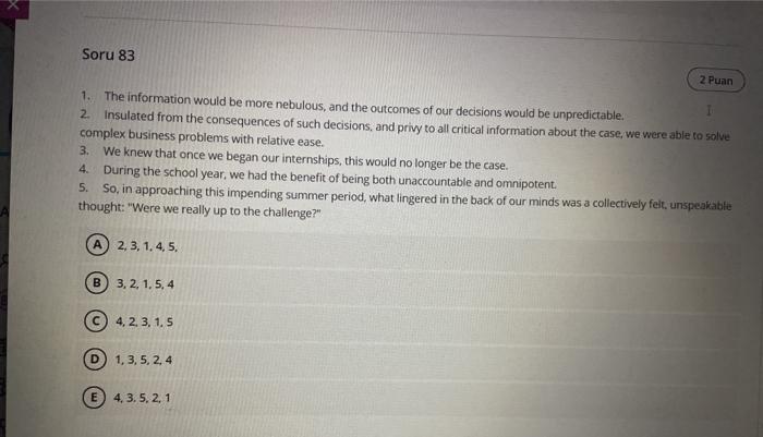 Solved In questions 81-85, you are required to put the | Chegg.com