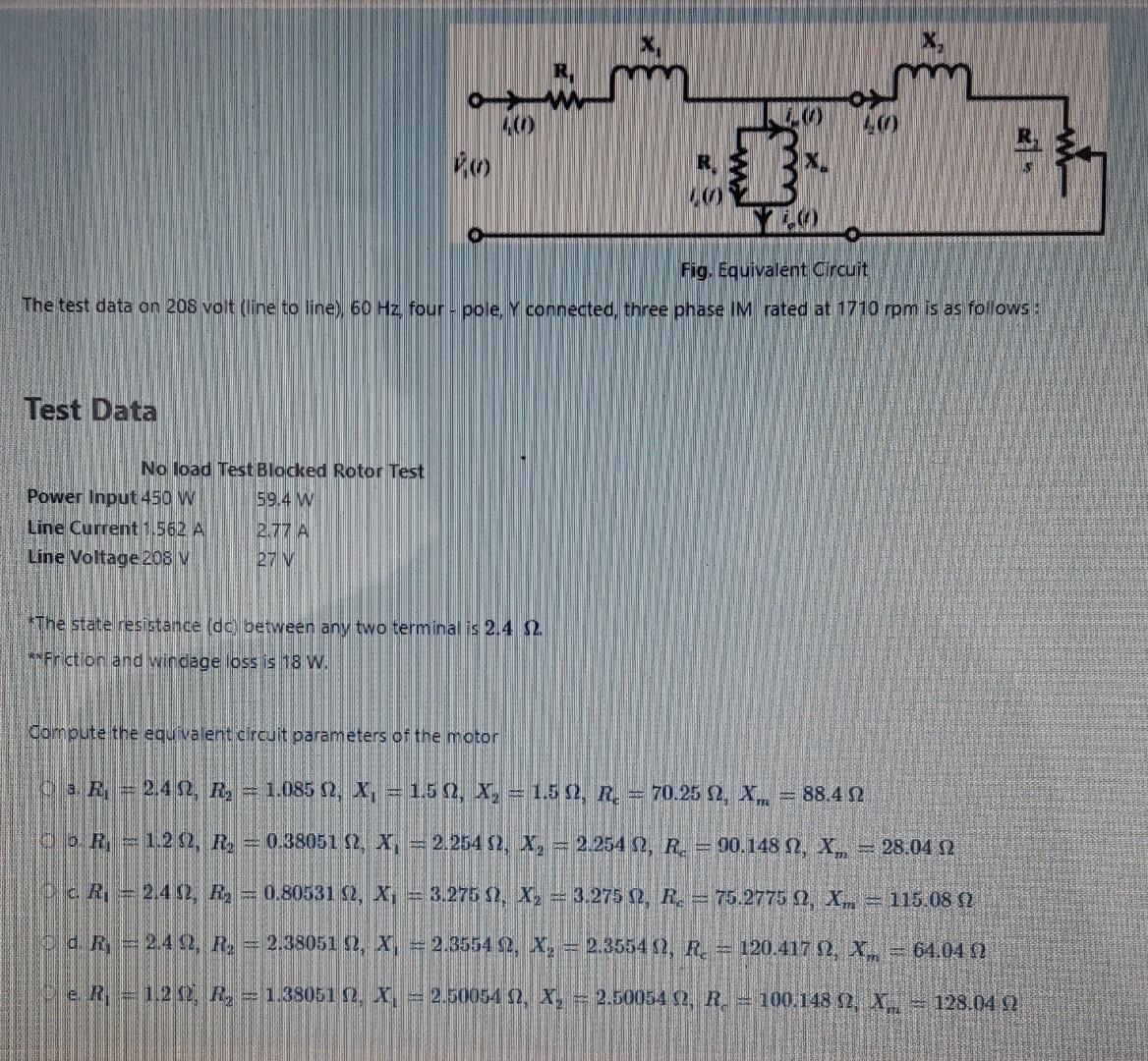 Solved im 20 720 Fig. Equivalent Circuit The test data on | Chegg.com