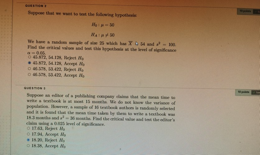 Solved QUESTION 2 10 points Suppose that we want to test the | Chegg.com