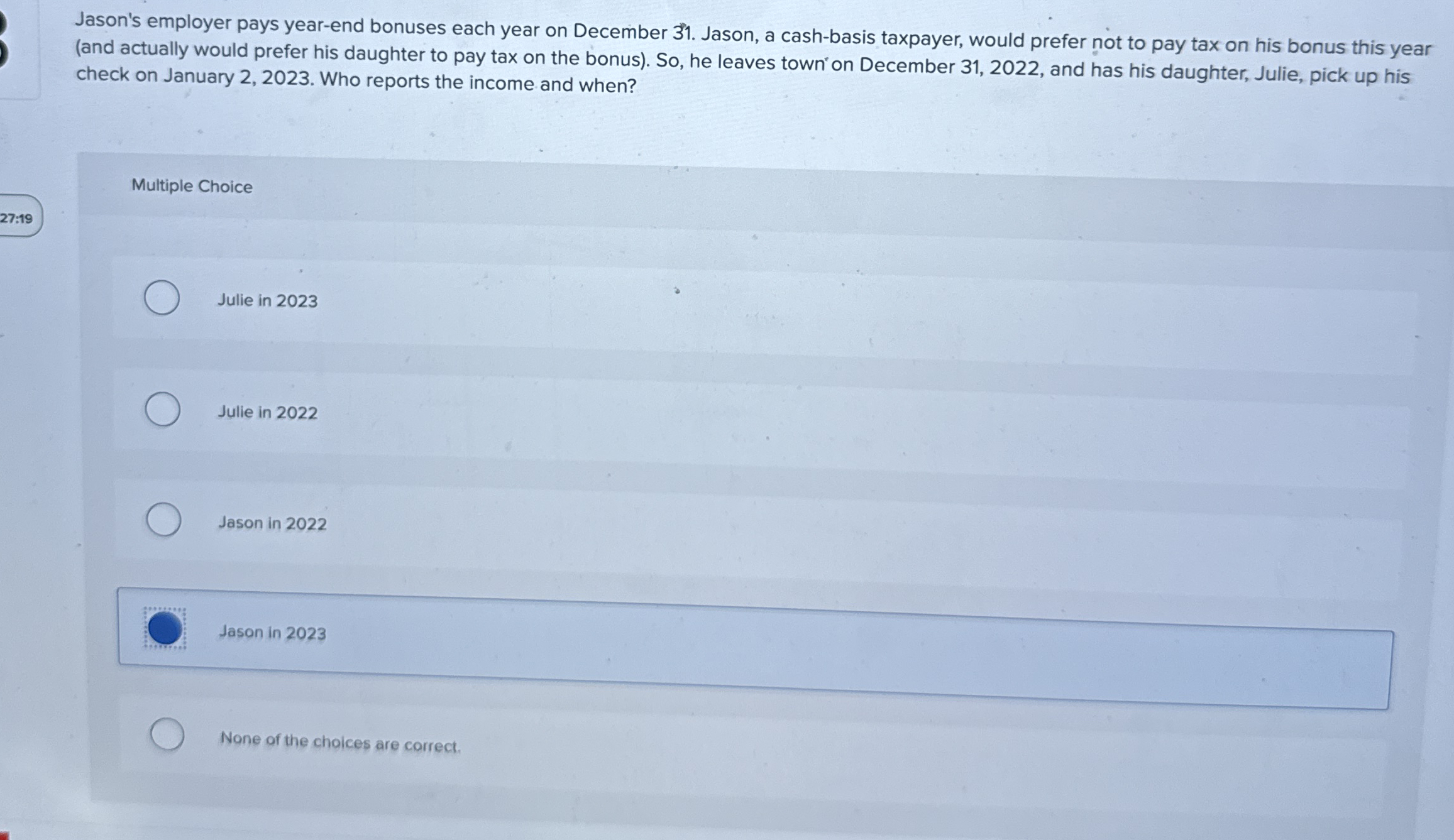 Solved Jason's employer pays year-end bonuses each year on | Chegg.com