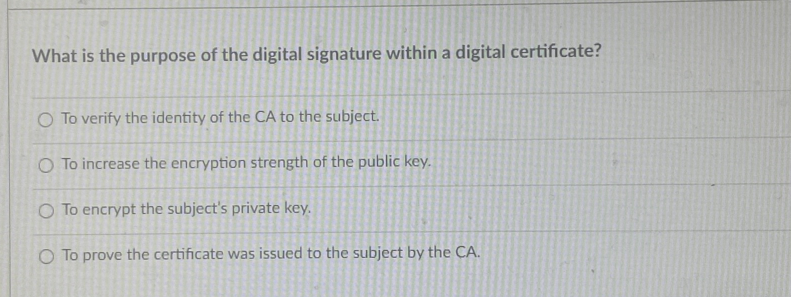Solved What is the purpose of the digital signature within a | Chegg.com