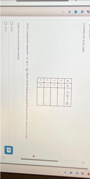 Solved Complete the truth table Select the correct answer | Chegg.com