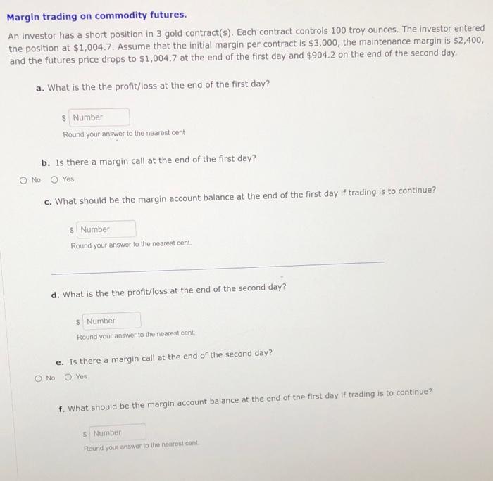 Solved Margin trading on commodity futures. An investor has | Chegg.com