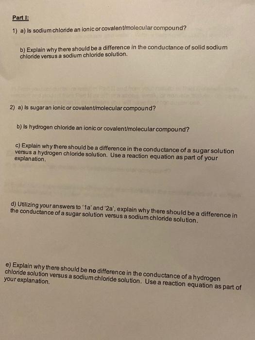 Solved IONIC AND COVALENT COMPOUNDS: ELECTRICAL CONDUCTANCE | Chegg.com