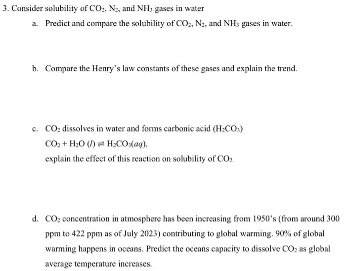 Solved B. Compare The Henry's Law Constants Of These Gases | Chegg.com