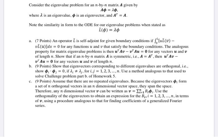 Solved Consider the eigenvalue problem for an n-by-n matrix | Chegg.com