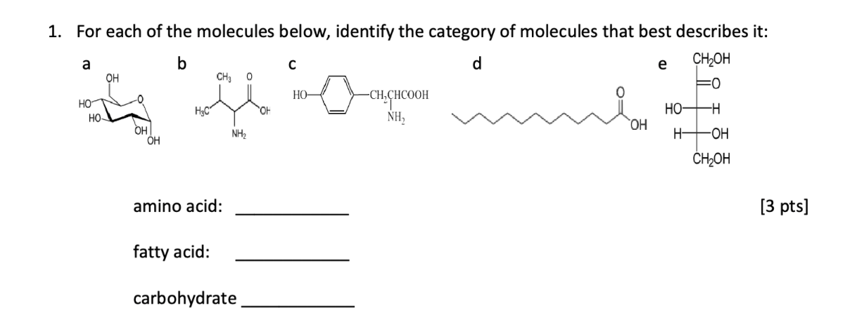Solved For each of the molecules below, identify the | Chegg.com