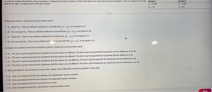 Solved In order to compare the means of two populations, | Chegg.com