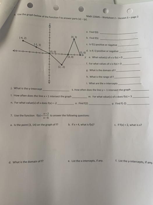 Solved 6. Use the graph below of the function to answer | Chegg.com