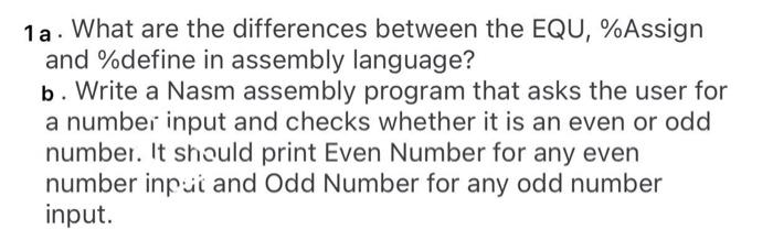 Solved 1a. What are the differences between the EQU, %Assign | Chegg.com