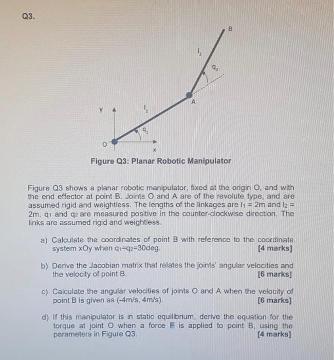 Solved Q3. B Y X Figure Q3: Planar Robotic Manipulator | Chegg.com