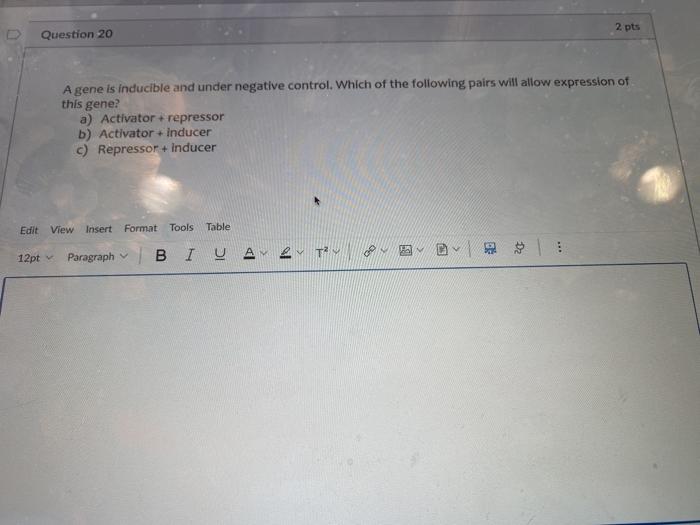Solved D Question 19 2 pts In the lac operon, the product of | Chegg.com