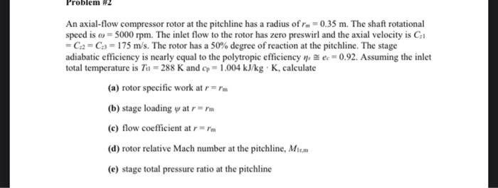 Solved Problem #2 An axial-flow compressor rotor at the | Chegg.com