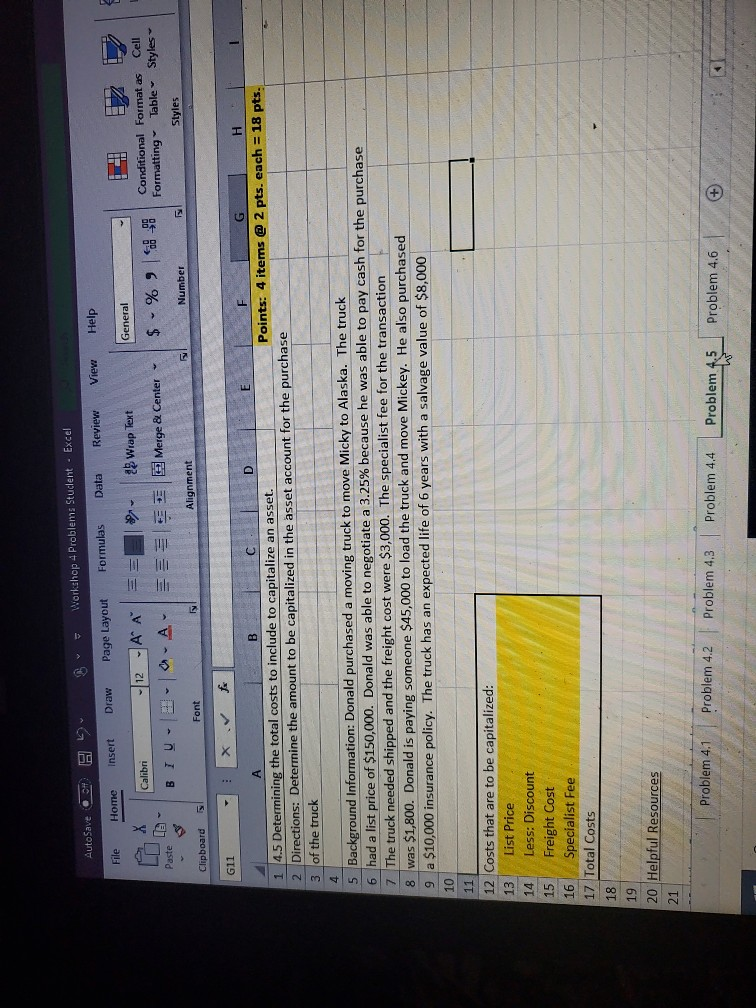 Solved Workshop 4 Problem: Stuclent - Excel AutoSave B B 5 | Chegg.com