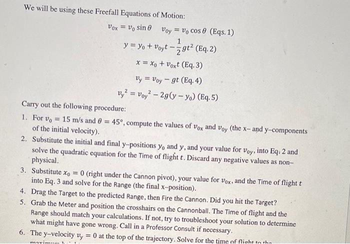 Solved We will be using these Freefall Equations of Motion: | Chegg.com