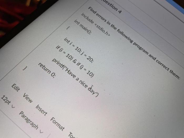 Solved estion 4 Find errors in the following program and | Chegg.com