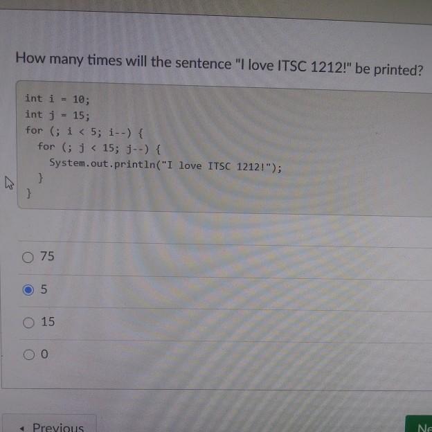 Solved How Many Times Will The Sentence "I Love ITSC 1212!" | Chegg.com