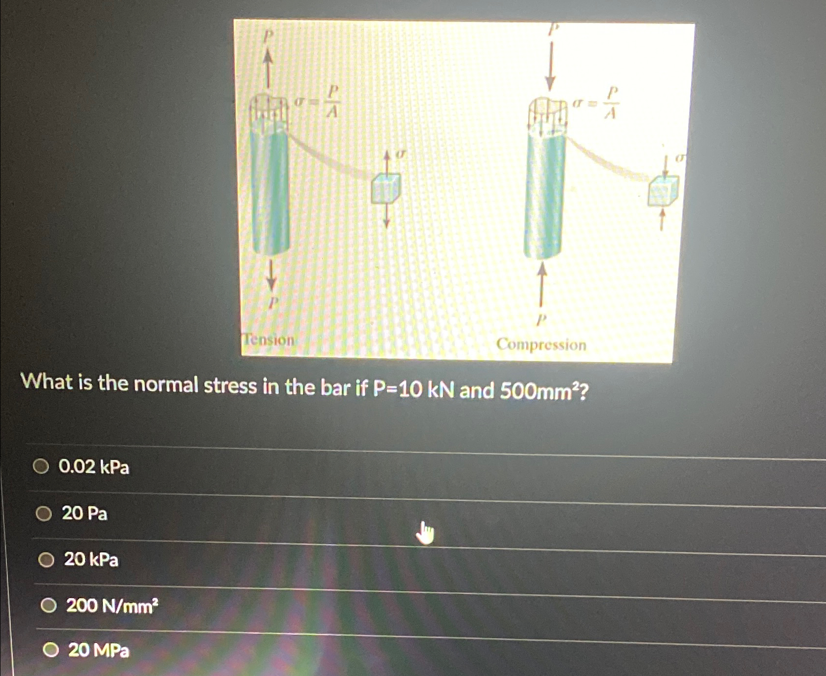 Solved What is the normal stress in the bar if P=10kN ﻿and | Chegg.com