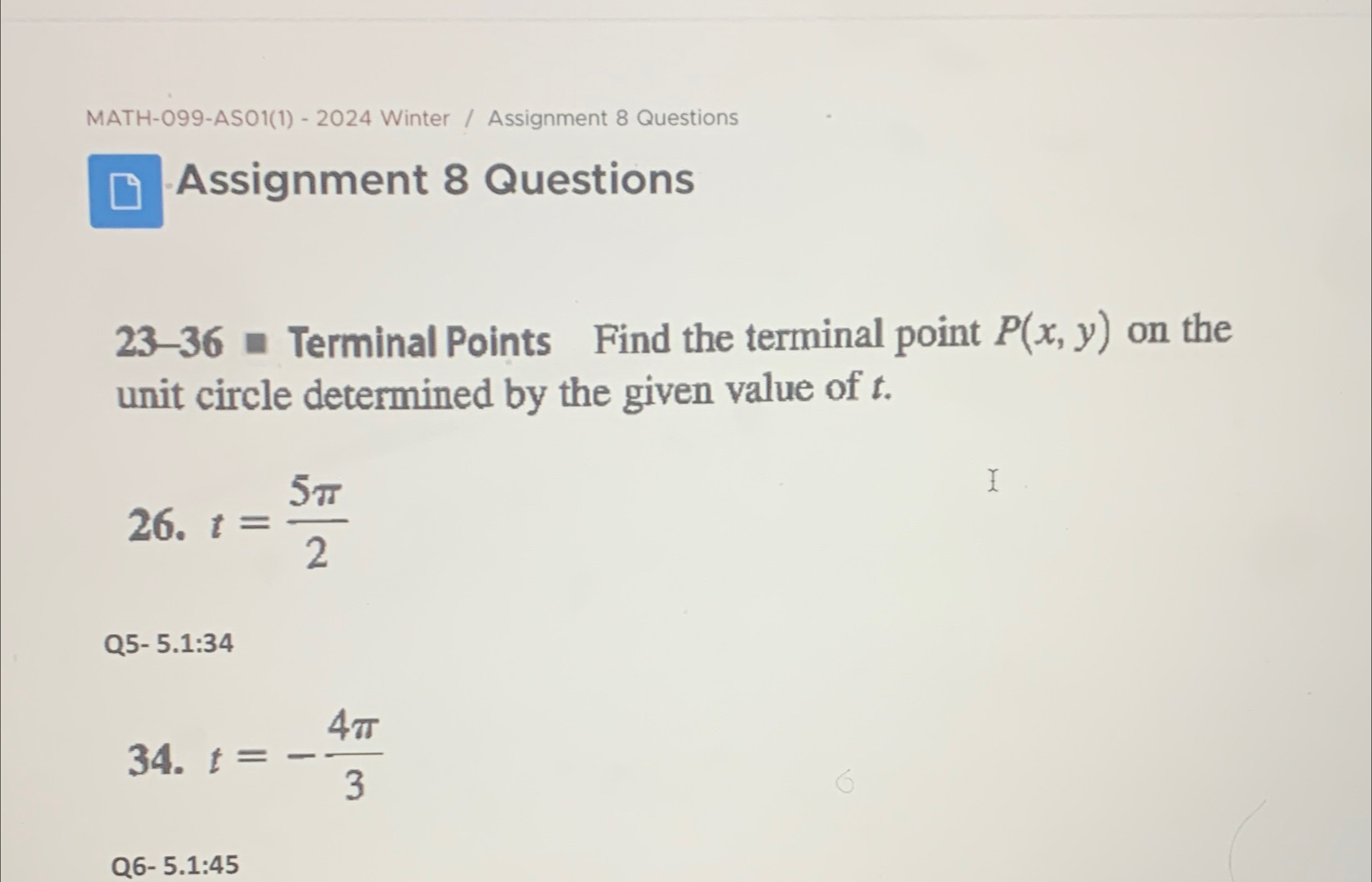 Solved MATH-099-ASO1(1) - 2024 ﻿Winter / ﻿Assignment 8 | Chegg.com