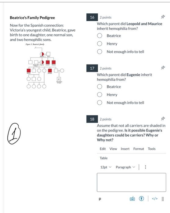 Solved Beatrice s Family Pedigree Now for the Spanish Chegg