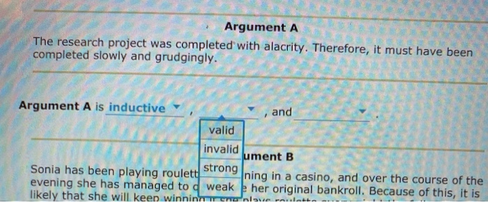 Solved Argument A The research project was completed with | Chegg.com