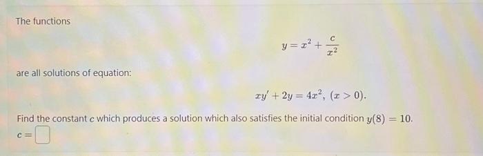 Solved The functions y=x2+x2c are all solutions of equation: | Chegg.com
