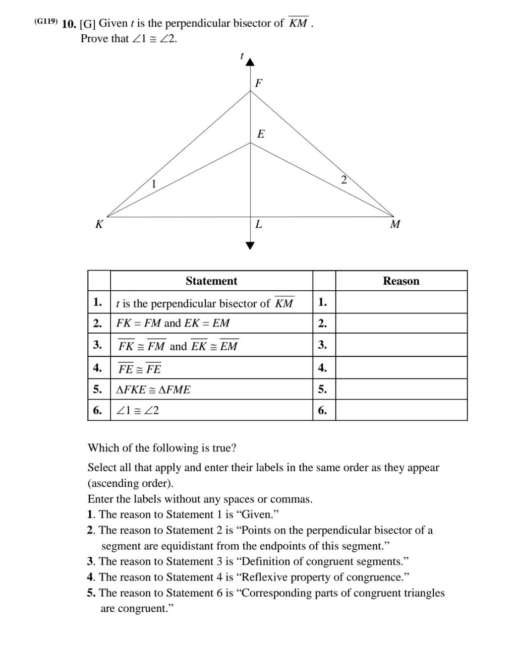 Solved (G119) 10. [G] ﻿Given t ﻿is the perpendicular | Chegg.com