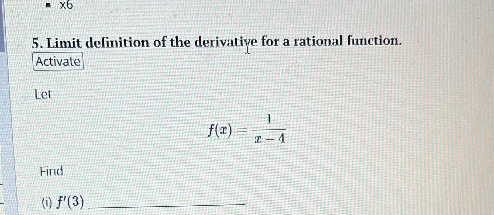 limit definition of the derivative for a rational function