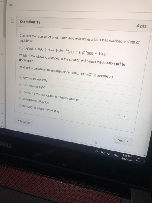 Solved Too Wei Question 18 4 pts Consider the reaction of | Chegg.com