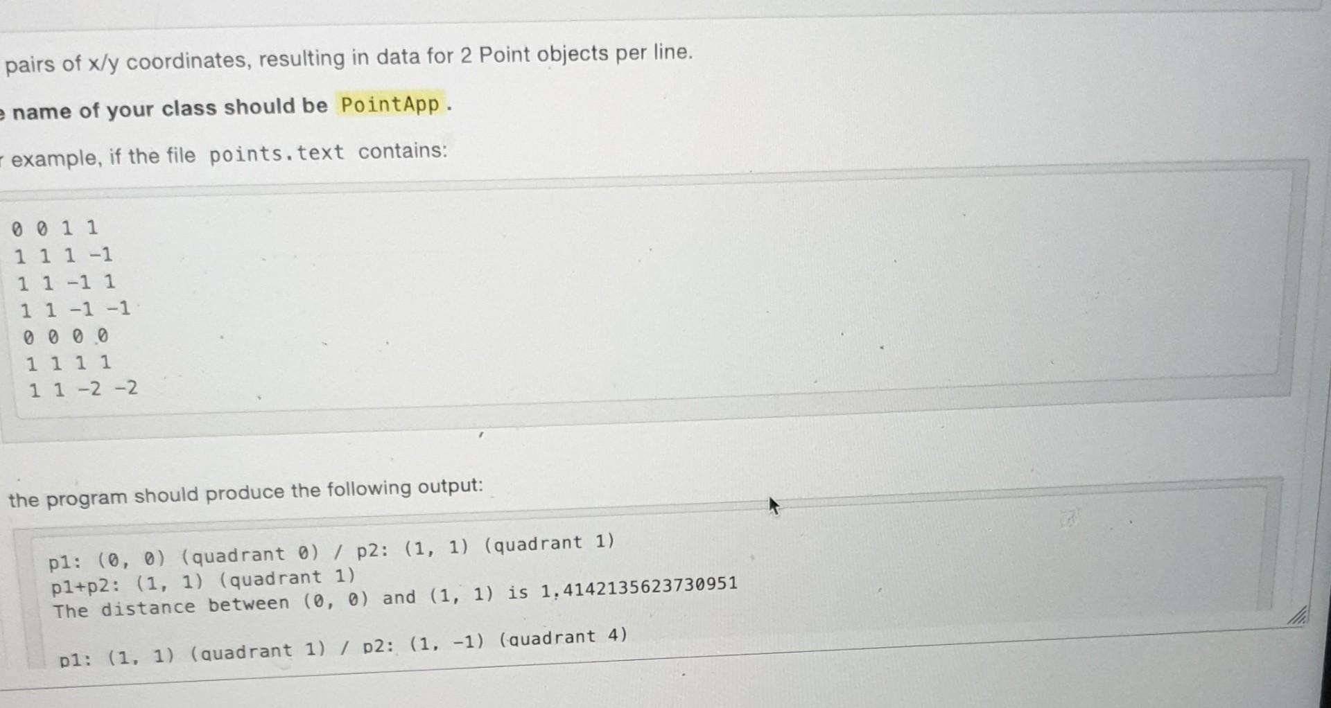 Solved how to do this like how do u use the point class | Chegg.com