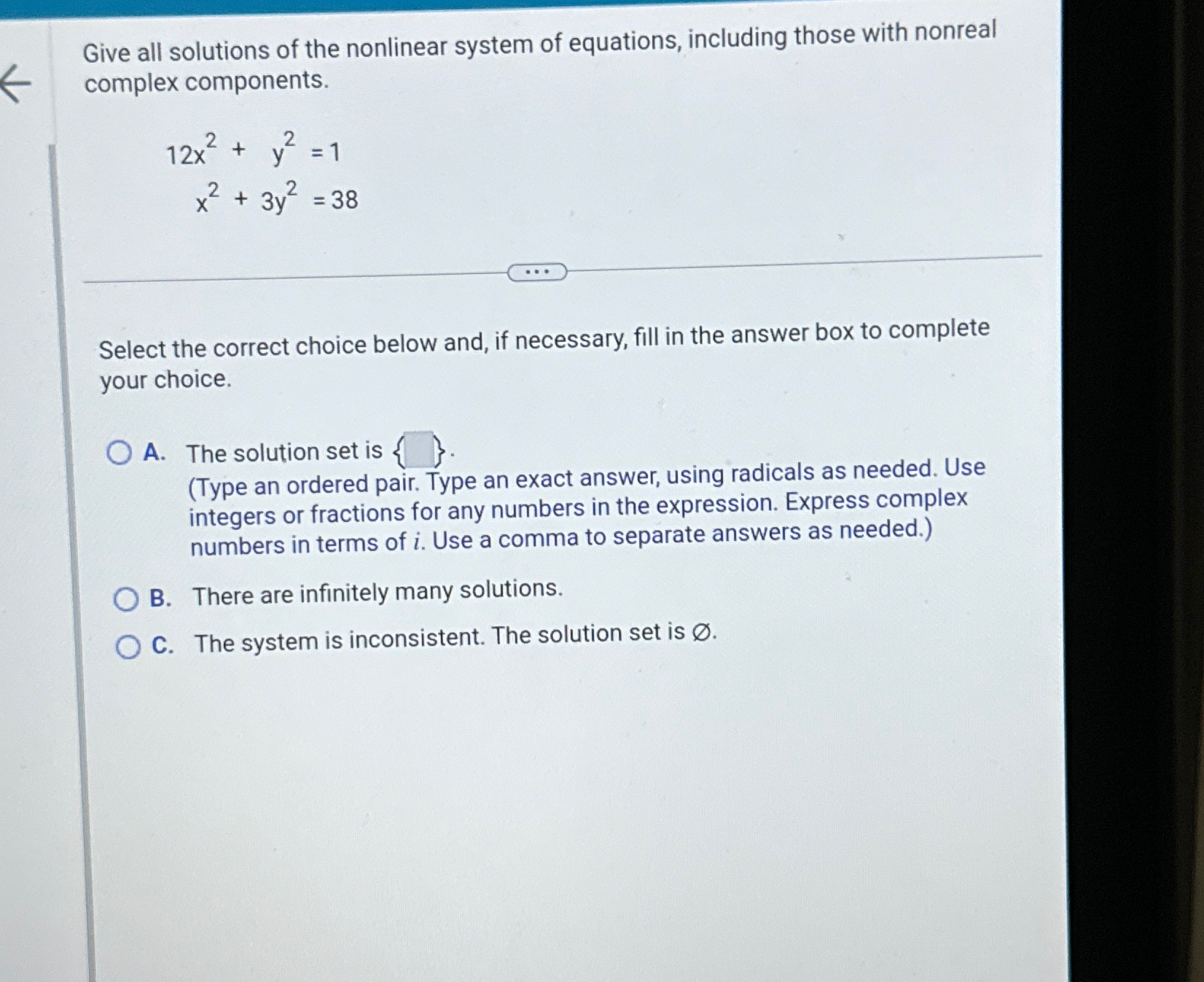Solved Give all solutions of the nonlinear system of | Chegg.com