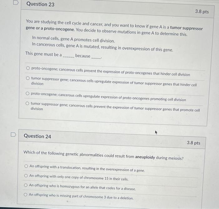 Solved Question 23 3.8 pts You are studying the cell cycle | Chegg.com