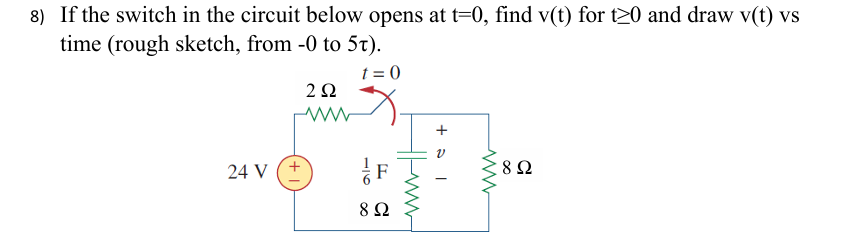 Solved If ﻿the switch in ﻿the circuit below opens at t=0, | Chegg.com