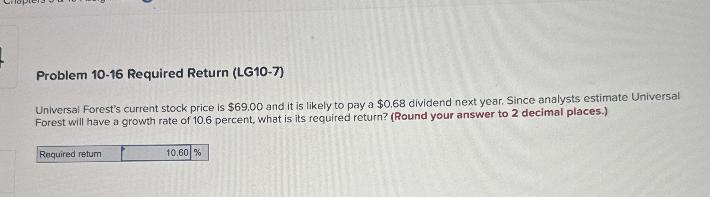 Solved Problem 10-16 ﻿Required Return (LG10-7)Universal | Chegg.com