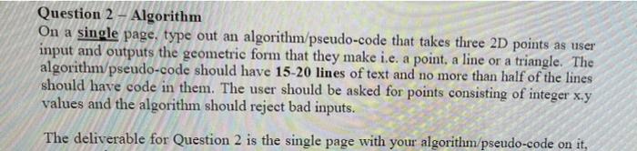 Solved Question 2 - Algorithm On a single page, type out an | Chegg.com