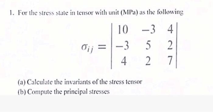 Solved 1. For the stress state in tensor with unit (MPa) as | Chegg.com