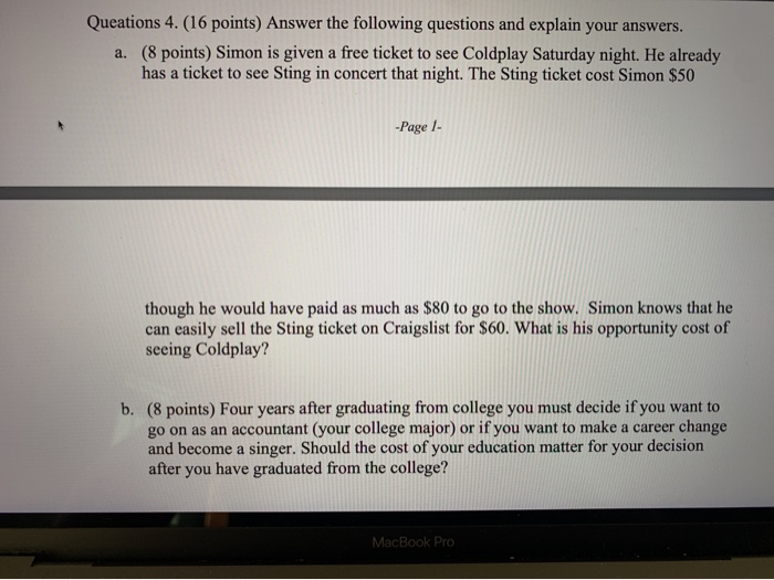 Solved Queations 4. (16 points) Answer the following | Chegg.com