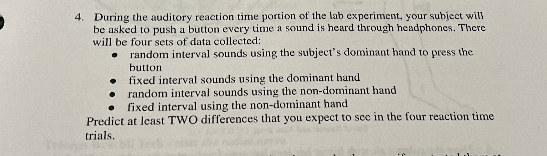 Solved During the auditory reaction time portion of the lab | Chegg.com