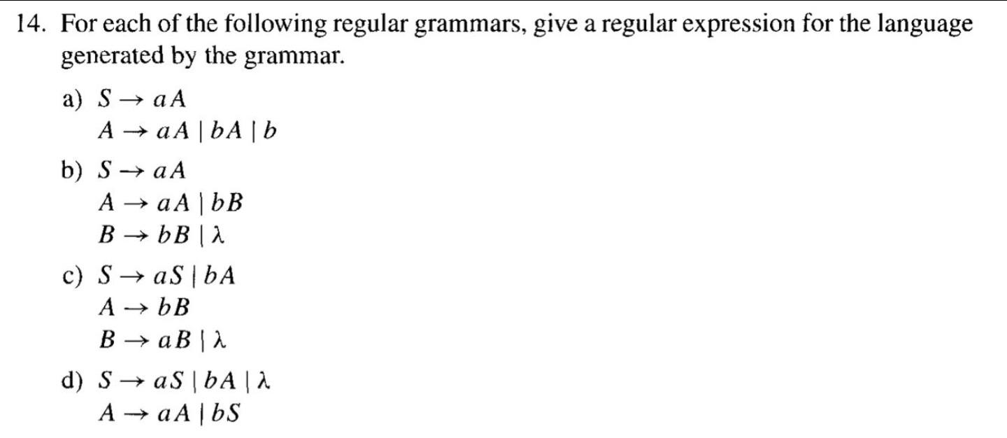 Solved 14. For Each Of The Following Regular Grammars, Give | Chegg.com