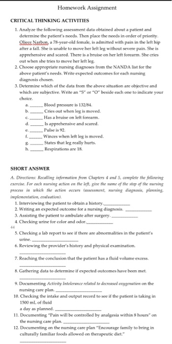 Solved Homework Assignment CRITICAL THINKING ACTIVITIES 1. | Chegg.com