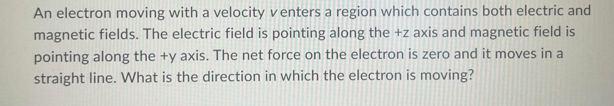 Solved An electron moving with a velocity venters a region | Chegg.com