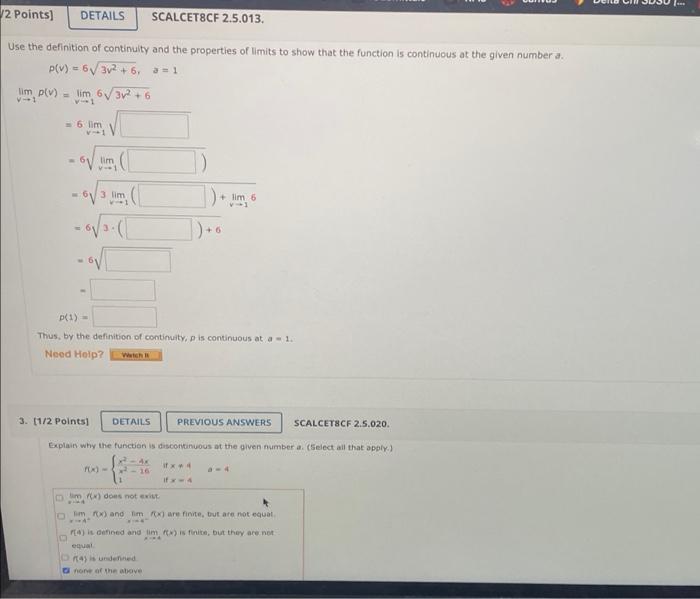 Solved 2 Points] DETAILS SCALCET8CF 2.5.013. Use The | Chegg.com