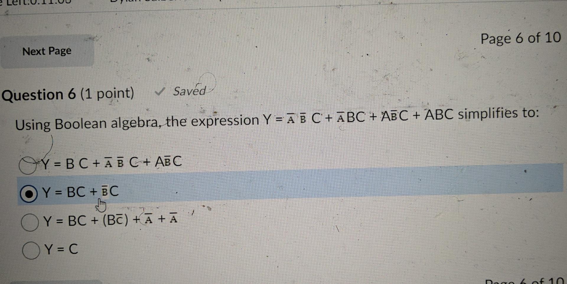 Solved Page 6 of 10 Next Page Question 6 (1 point) s saved | Chegg.com