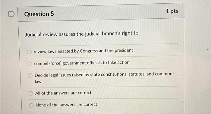 Solved Judicial Review Assures The Judicial Branch's Right | Chegg.com