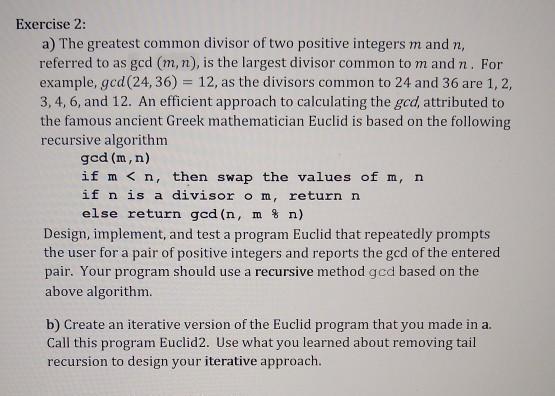 Solved Exercise 2: a) The greatest common divisor of two | Chegg.com