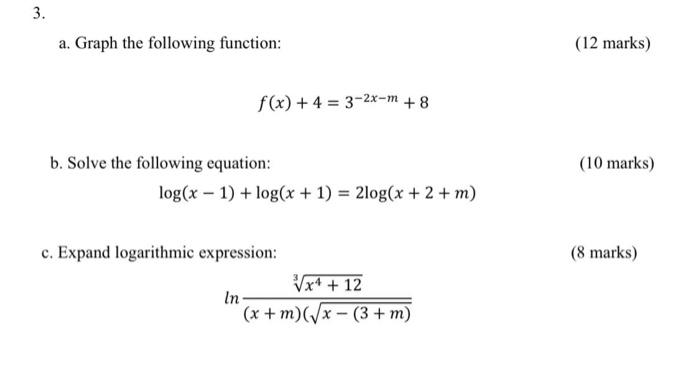 Solved 3 A Graph The Following Function 12 Marks F X