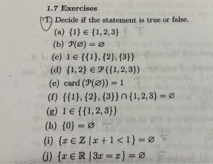 Solved 1 7 Exercises Decide If The Statement Is True Or F Chegg Com