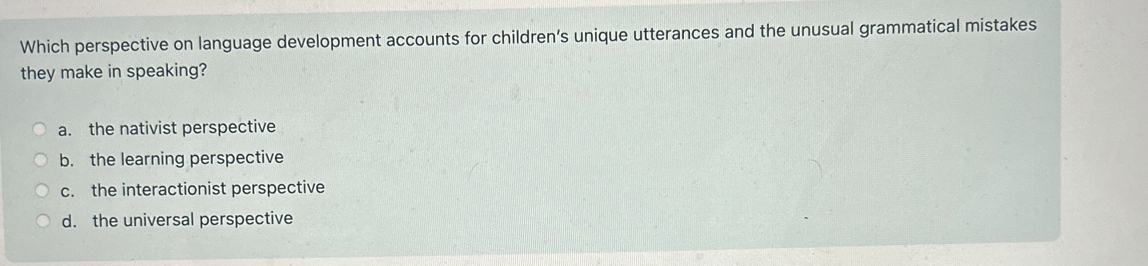 Solved Which perspective on language development accounts